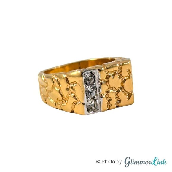 Vintage 18K HGE Nugget Clear Crystals Men's Ring Size 10.5 - Picture 2 of 9